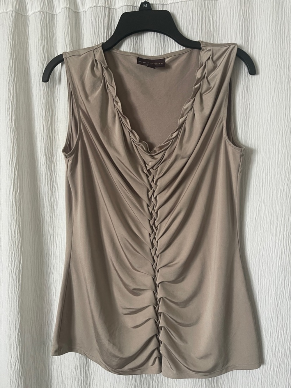 Dana Buchman Taupe Braided Ruched V-Neck Sleeveless Top